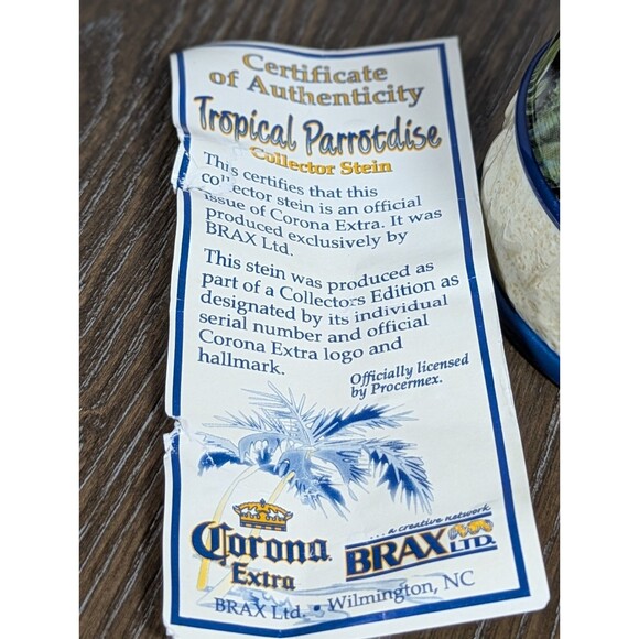 VTG Corona Extra Beer Stein Parrotdise Collectible Mug Numbered Macaw Tropical - Picture 9 of 9